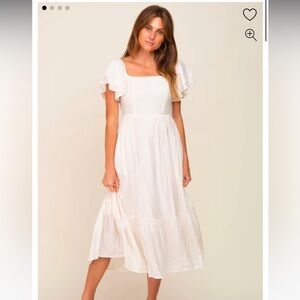 PinkBlush Cream Flutter Sleeve Maternity Midi Dress